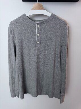 Joe Fresh Slim Fit Ribbed Henley Shirt Gray Long Sleeve Stretch Size M